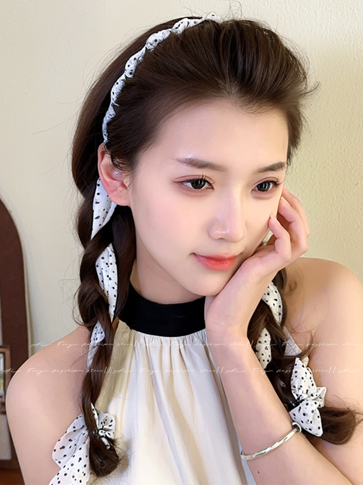 ヘアアクセサリー リボン付き花柄カチューシャ