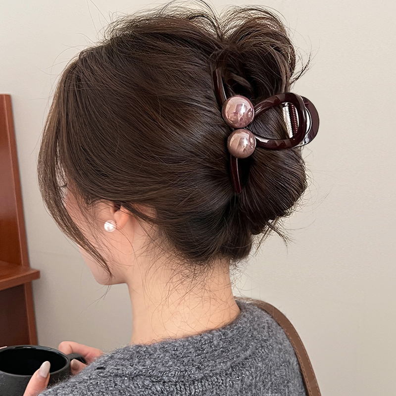 ヘアアクセサリー 二粒パール留めバレッタ