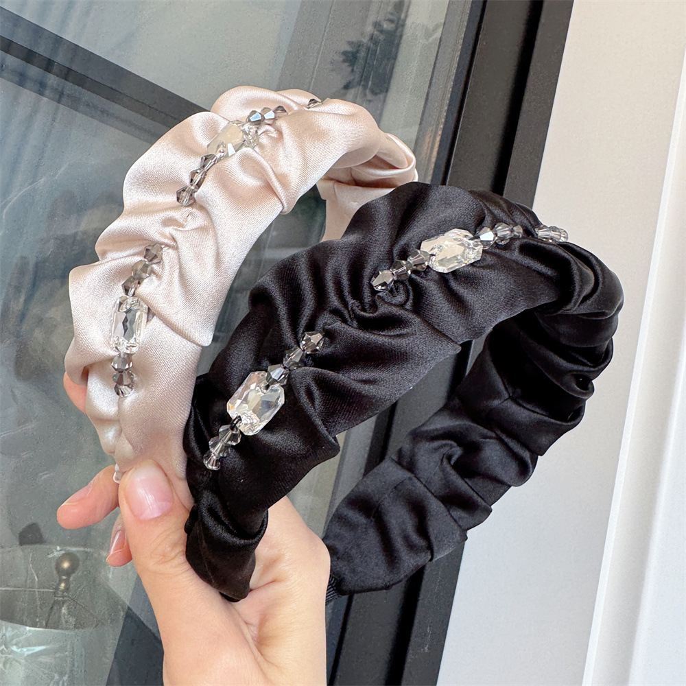 ヘアアクセサリー 水晶ビジュー付きサテンカチューシャ 髪飾り