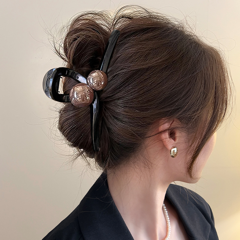 ヘアアクセサリー 二粒パール留めバレッタ