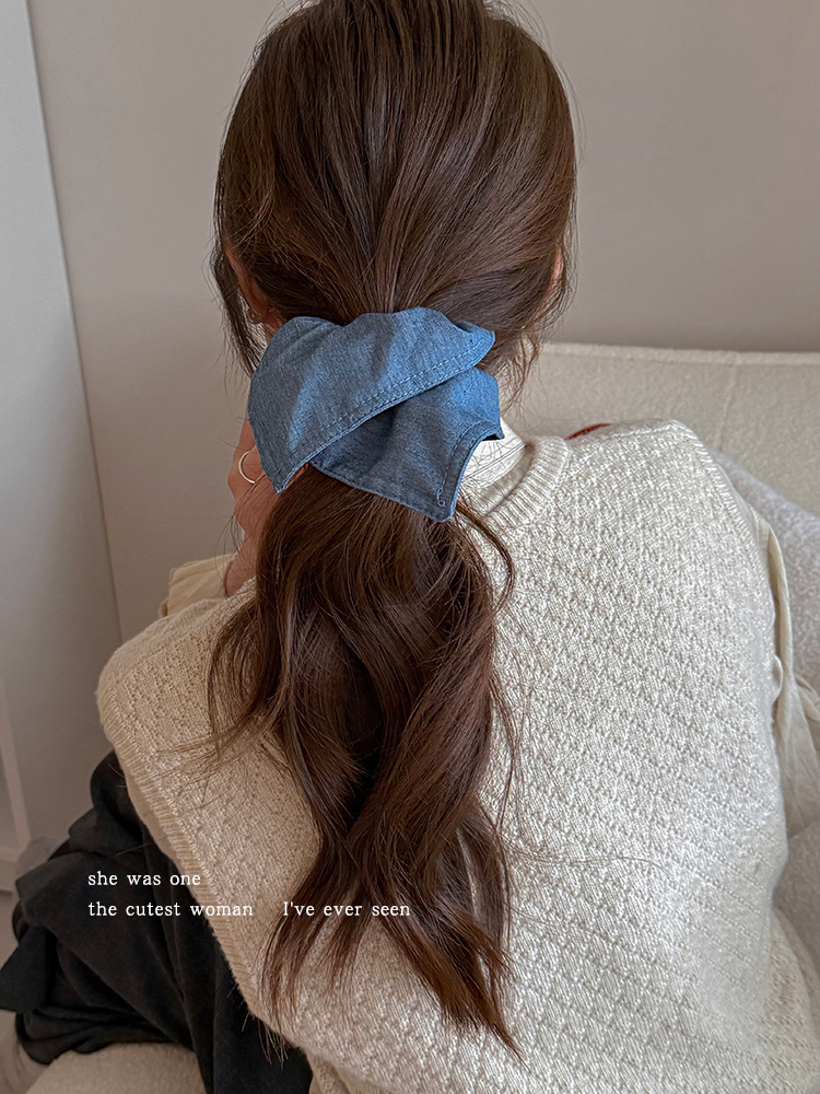 ヘアアクセサリー デニム風リボンシュシュ