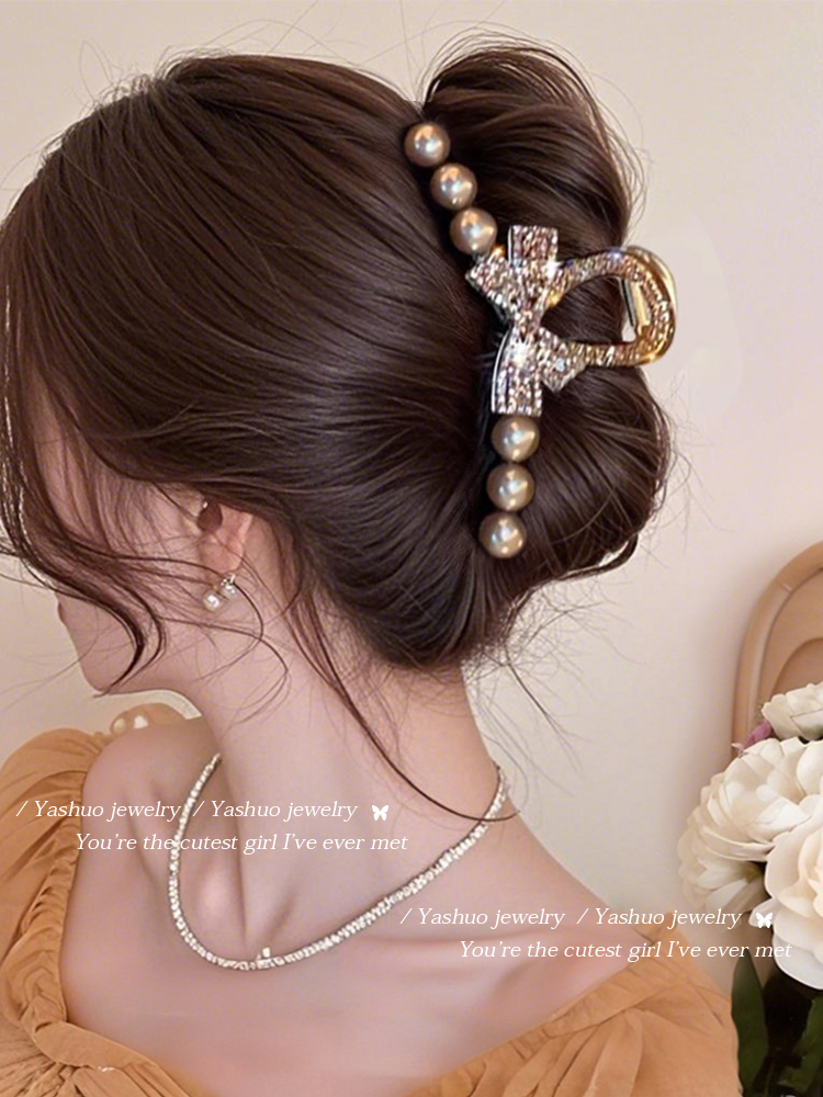 ヘアアクセサリー 優雅リボン真珠バレッタ