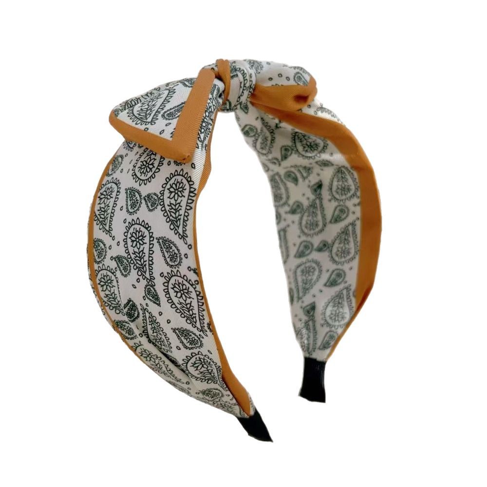 ヘアアクセサリー ペイズリー柄結びリボン付き幅広カチューシャ