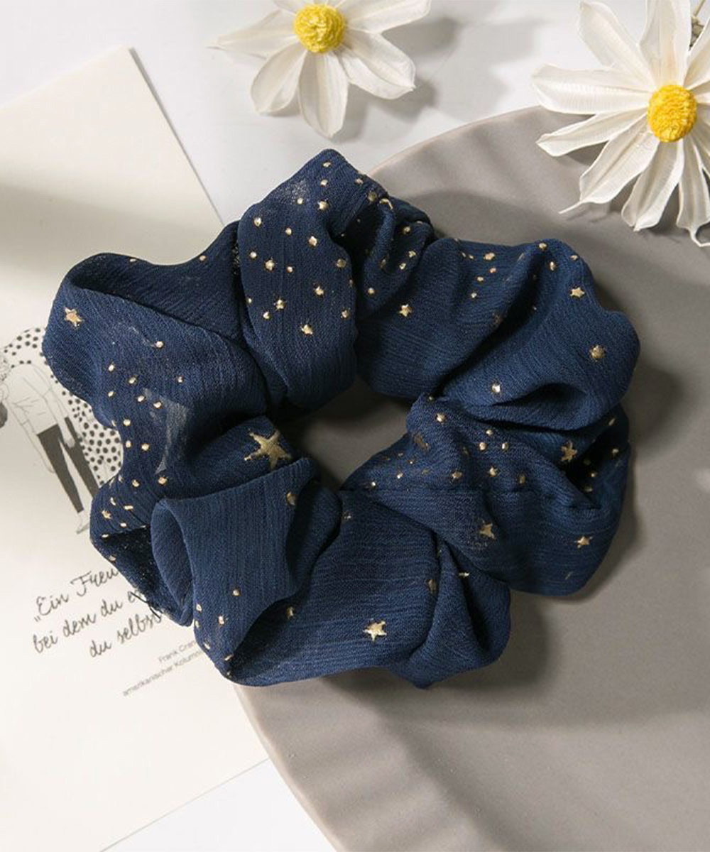 ヘアアクセサリー 星柄シュシュ 髪留め ヘアゴム 夜空デザイン