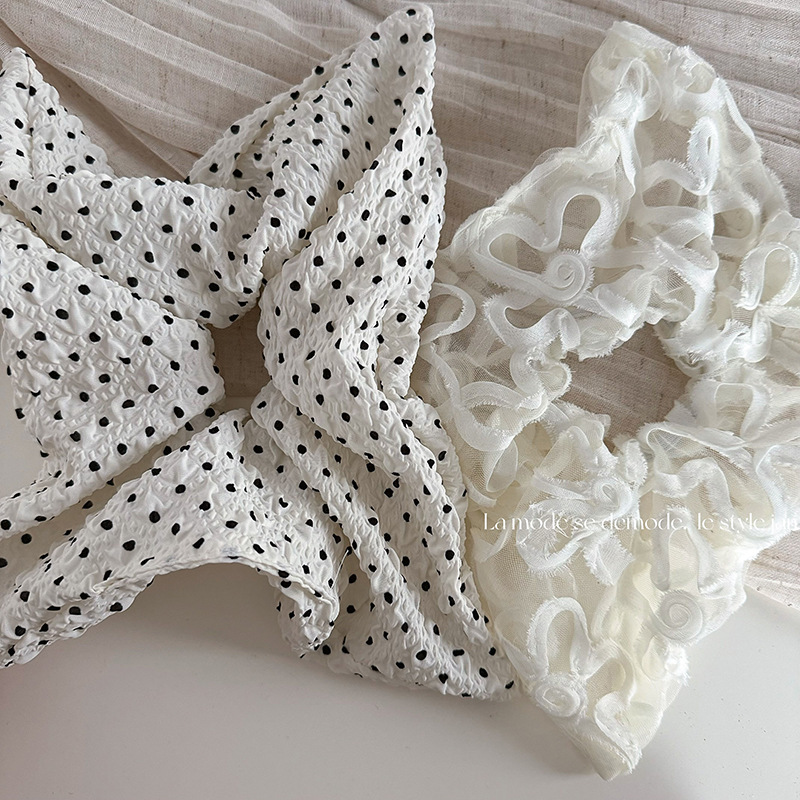 ヘアアクセサリー レディース髪飾りシュシュ 水玉柄レース刺繍