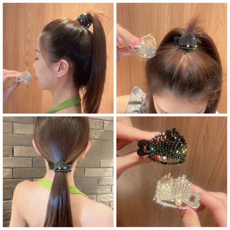 ヘアアクセサリー きらめき王冠とリボンモチーフの上品バレッタ