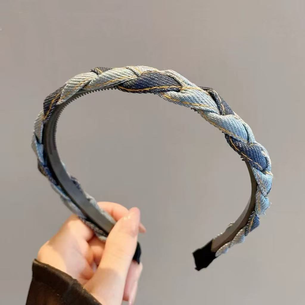 ヘアアクセサリー 三つ編みデニムカチューシャ