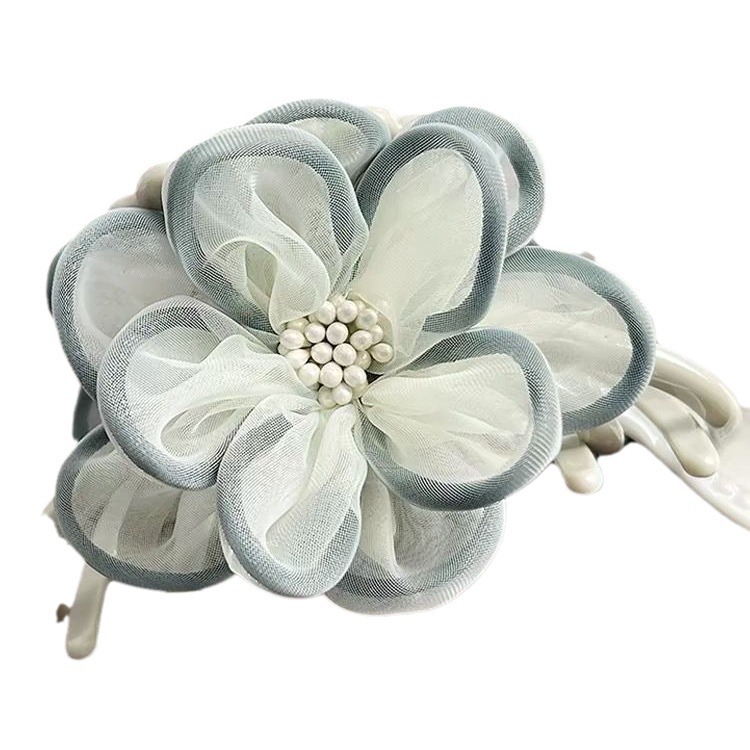 ヘアアクセサリー 透け感フラワーモチーフパールビジューバレッタ