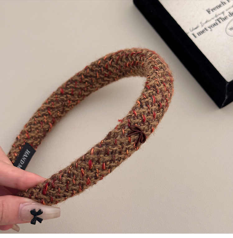 ヘアアクセサリー ふんわりツイード編み込みリボン付きカチューシャ