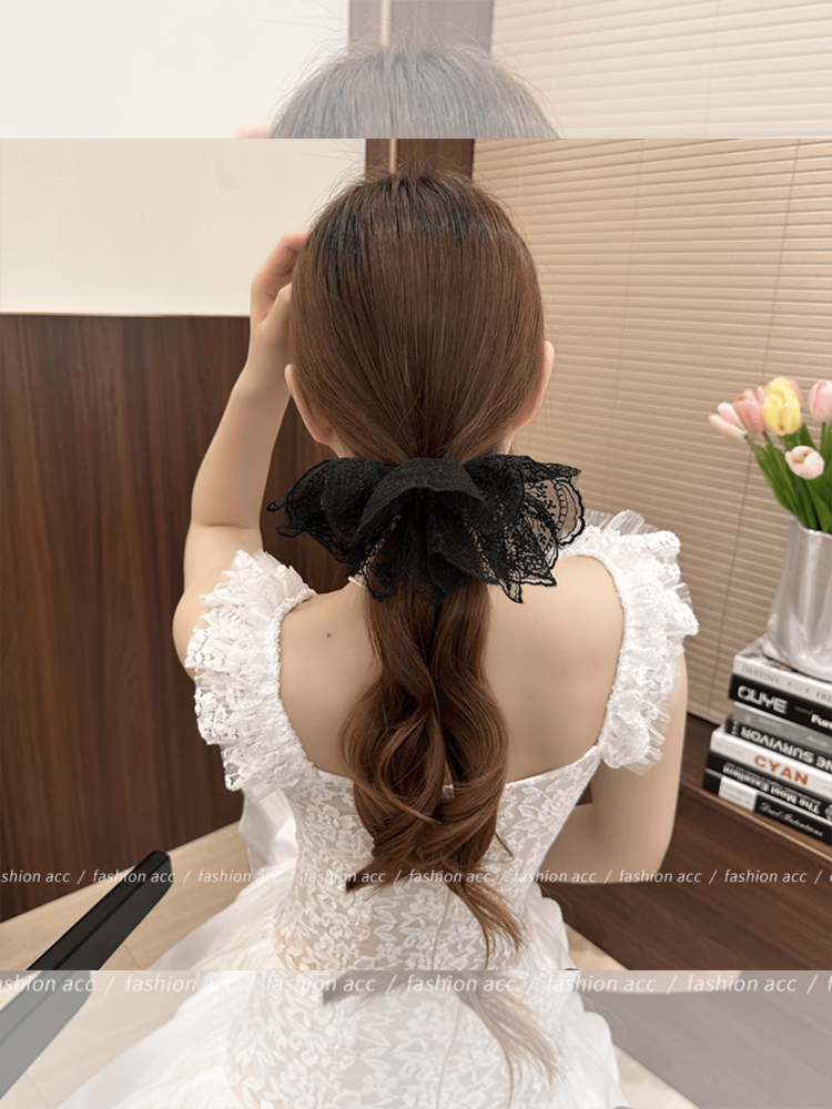 ヘアアクセサリー レースフリルフラワーシュシュ