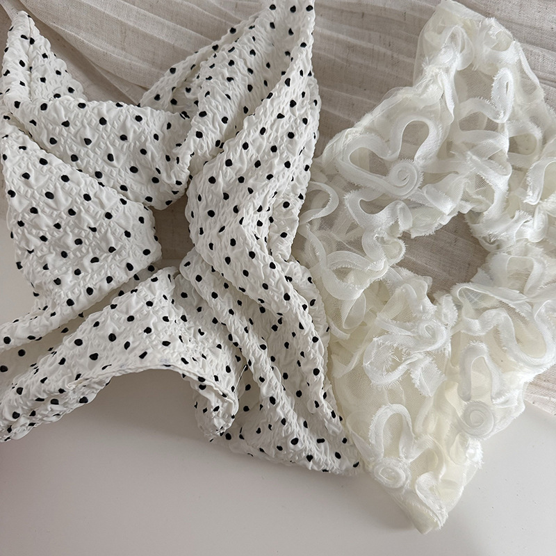 ヘアアクセサリー レディース髪飾りシュシュ 水玉柄レース刺繍