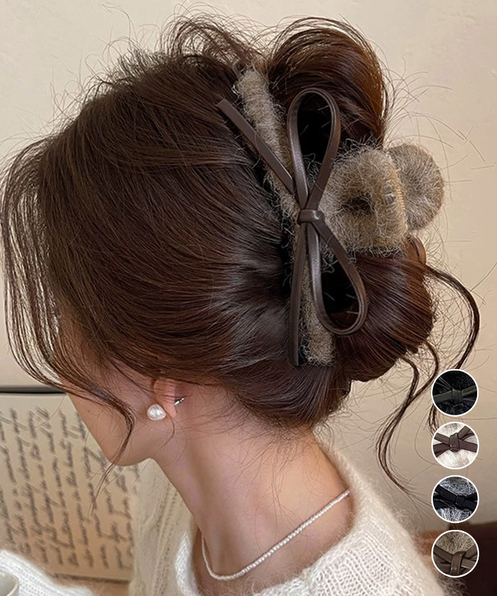 ヘアアクセサリー リボンバレッタ起毛質感大きめヘアクリップ秋冬