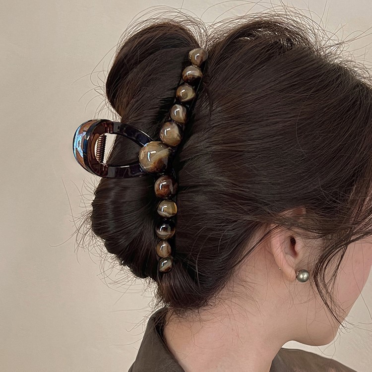 ヘアアクセサリー 天然石風ビーズ付き大きめクリップバレッタ
