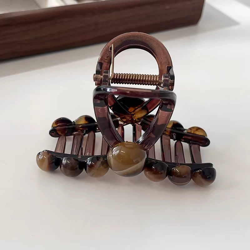 ヘアアクセサリー 透明感ビーズ飾り大人かわいいバレッタ