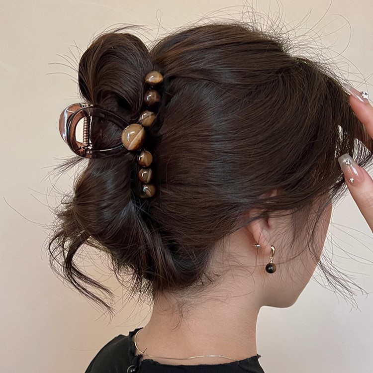 ヘアアクセサリー 透明感ビーズ飾り大人かわいいバレッタ