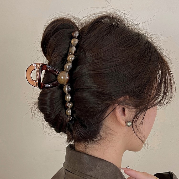 ヘアアクセサリー 天然石風ビーズ付き大きめクリップバレッタ