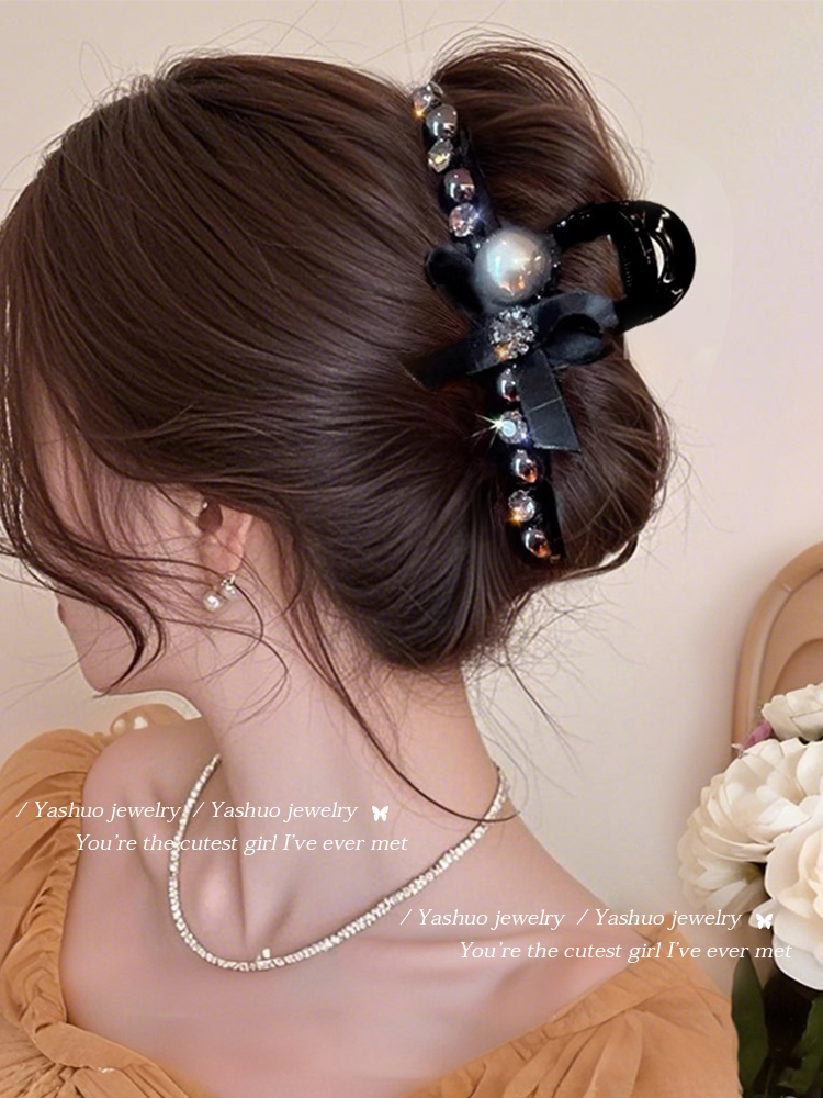 ヘアアクセサリー 優雅リボン真珠バレッタ