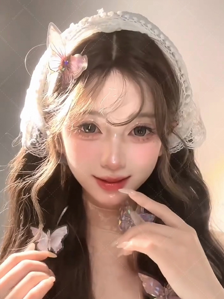 ヘアアクセサリー 蝶々レース飾りボンネットカチューシャ