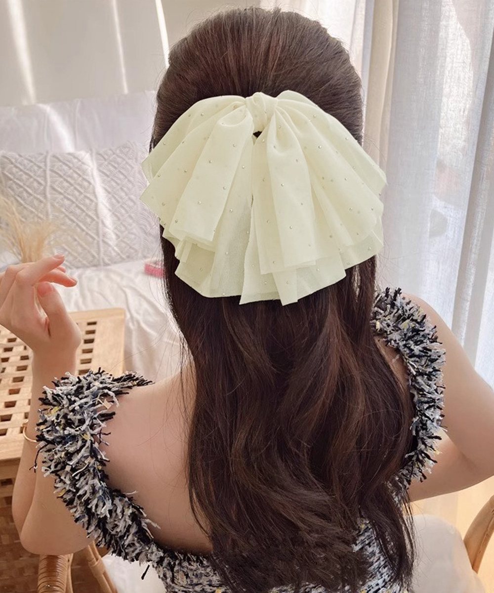 ヘアアクセサリー 大きめ煌めきリボンバレッタ上品ヘアクリップ