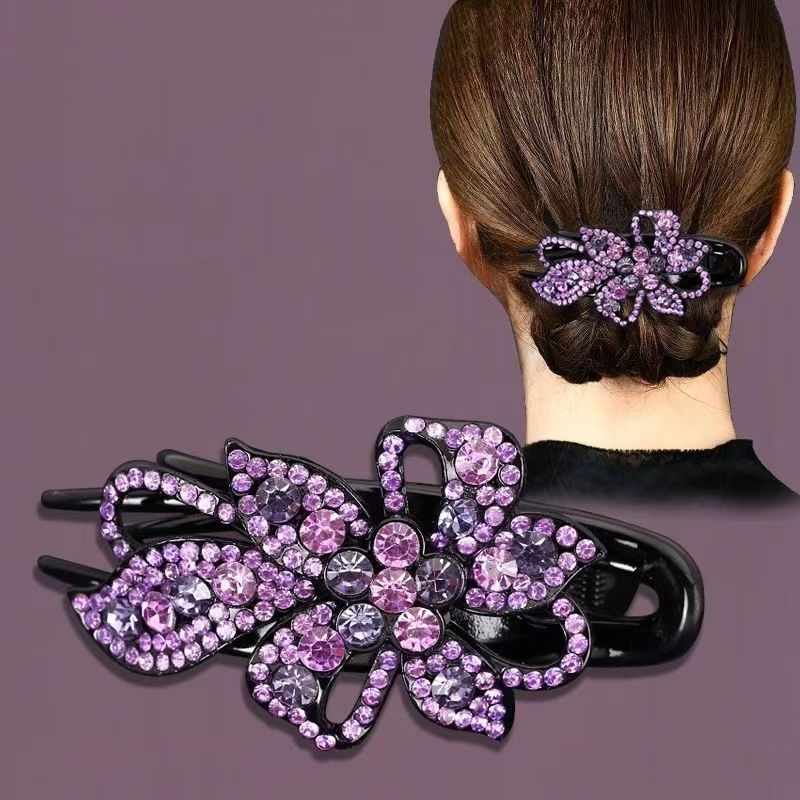 ヘアアクセサリー 華やか花モチーフ ラインストーン装飾バレッタ