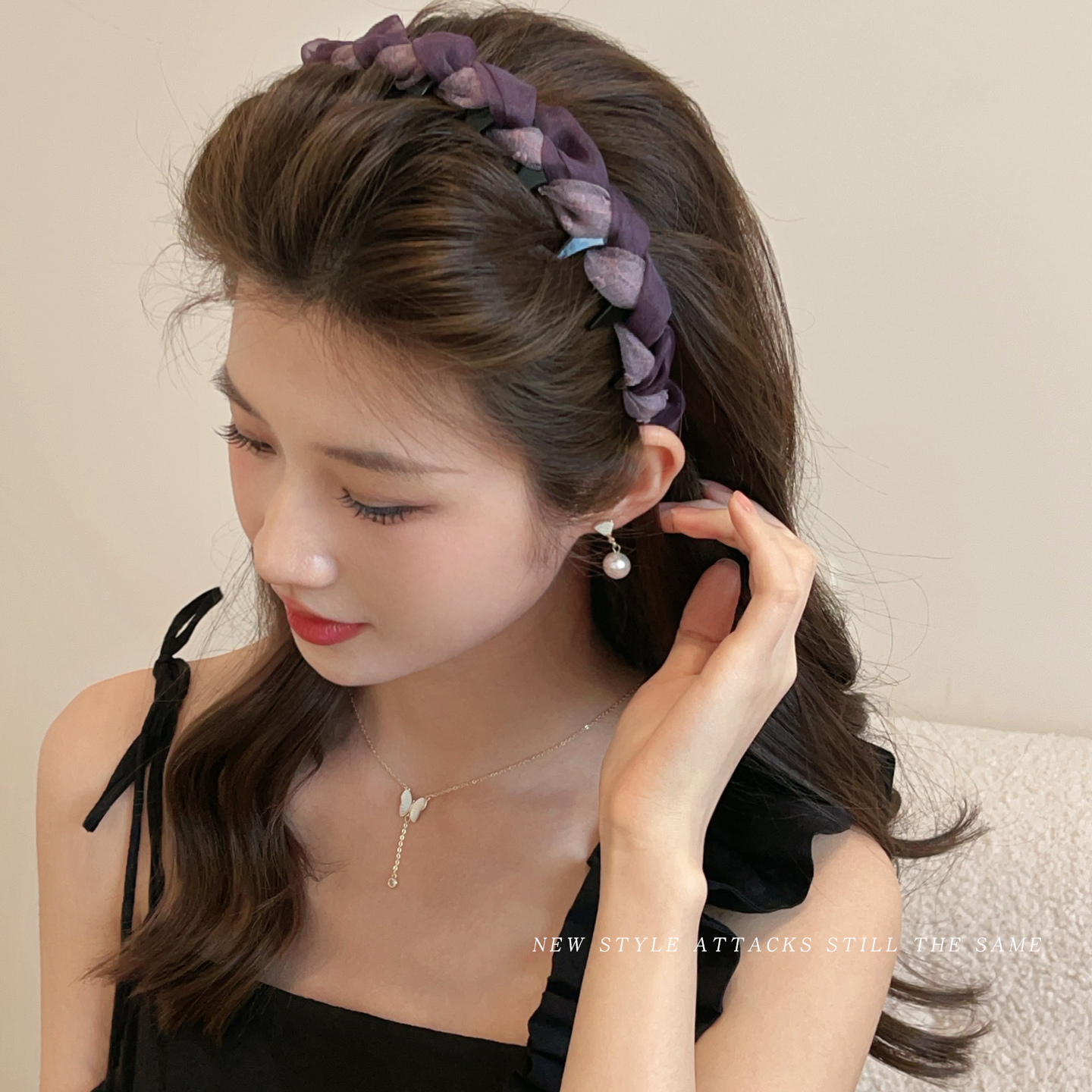 ヘアアクセサリー 編み込み風リボンカチューシャ