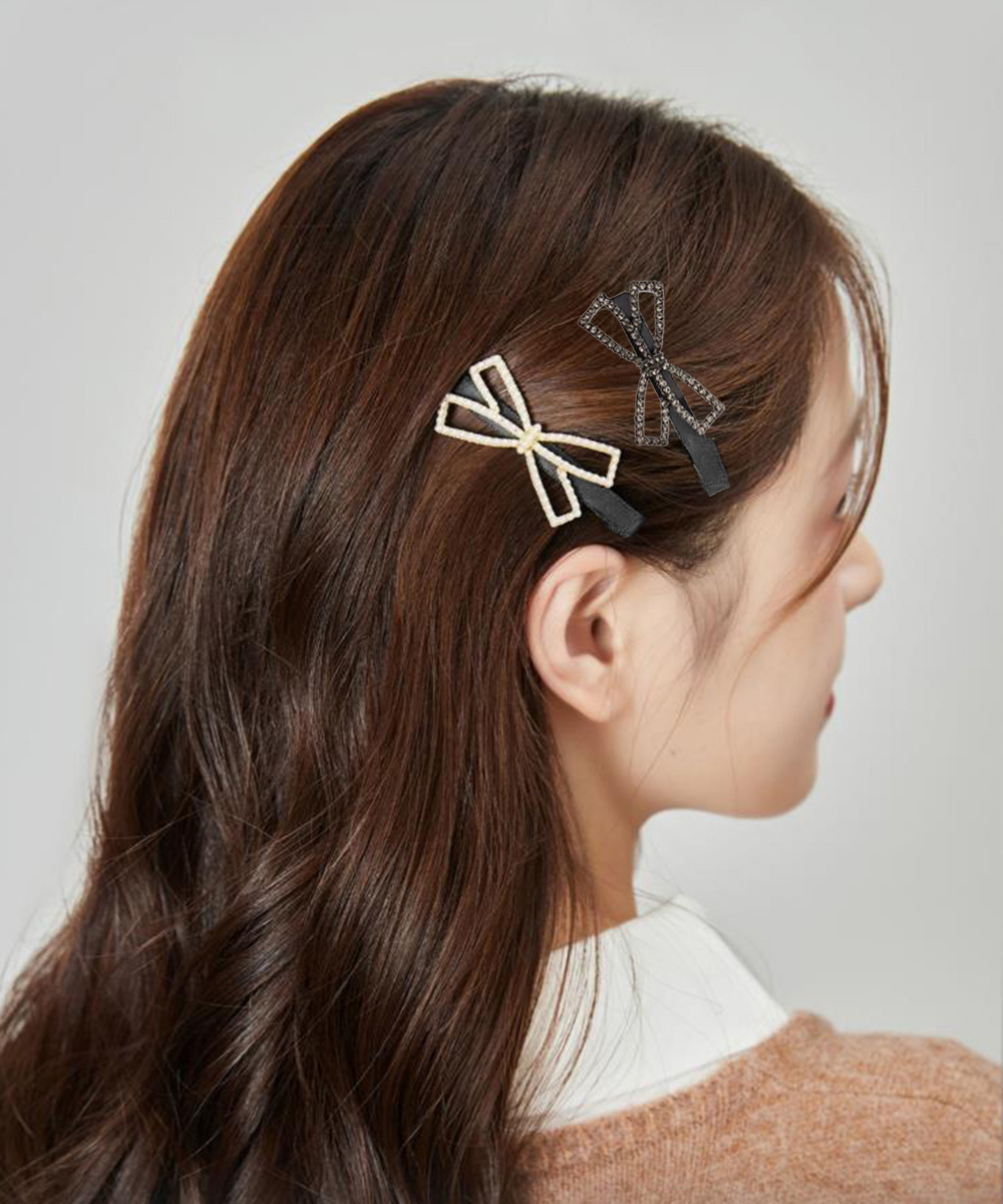 ヘアアクセサリー パール付きリボンヘアクリップ二個組セット