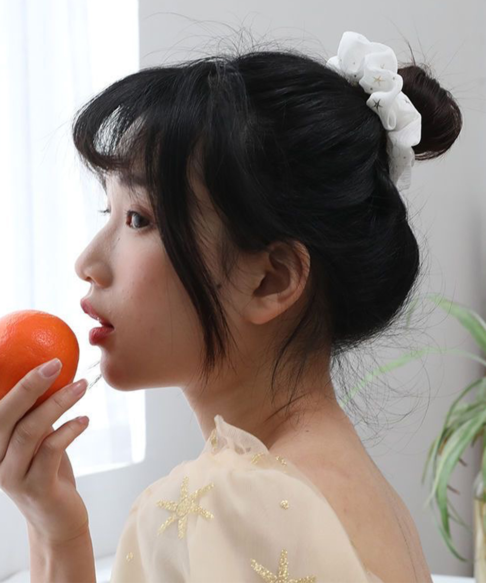 ヘアアクセサリー 星柄シュシュ 髪留め ヘアゴム 夜空デザイン