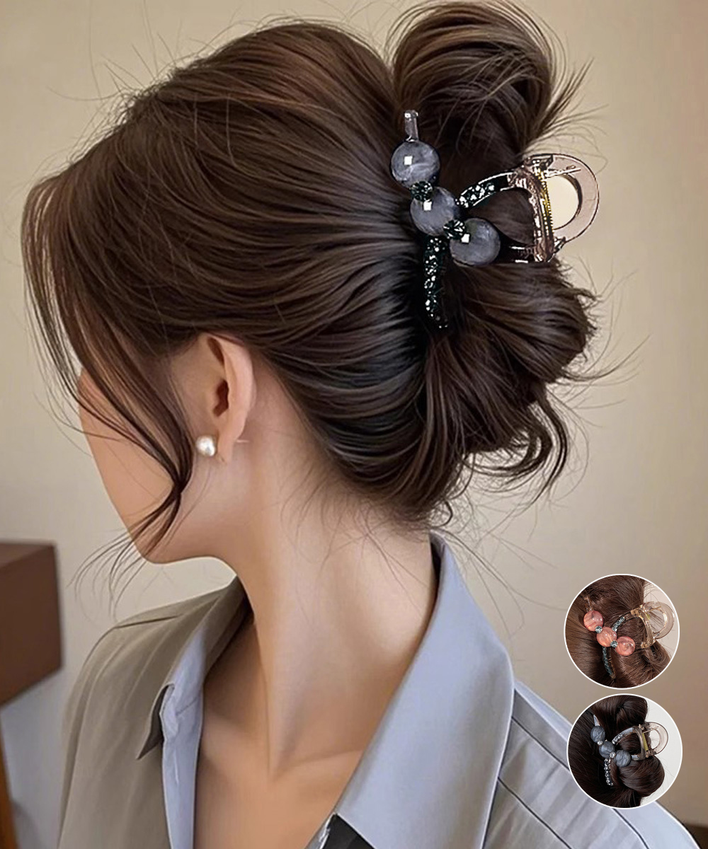 ヘアアクセサリー 上品ビーズ装飾バンスクリップ まとめ髪用