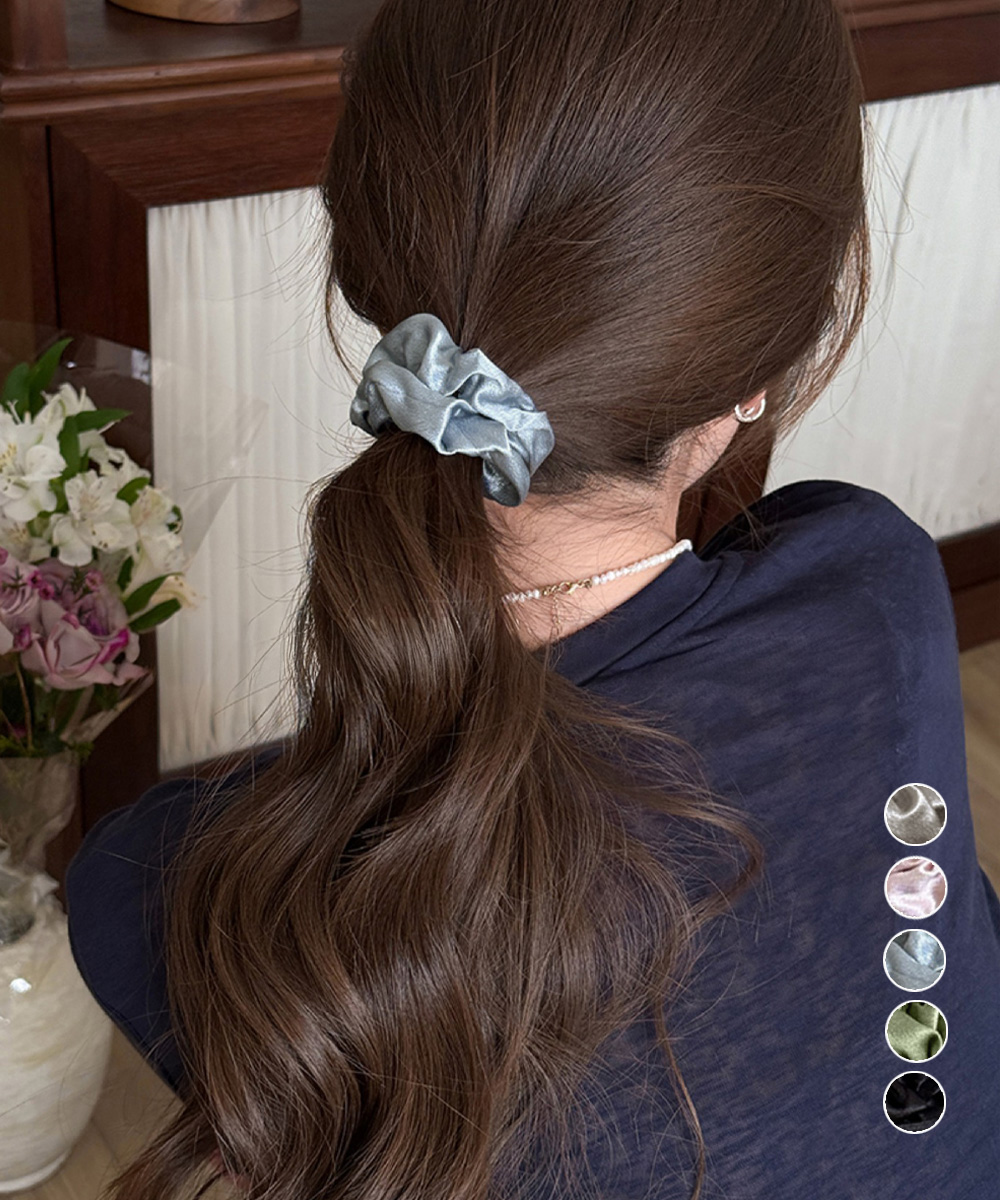 ヘアアクセサリー サテンプリーツシュシュ韓国風ヘアゴム