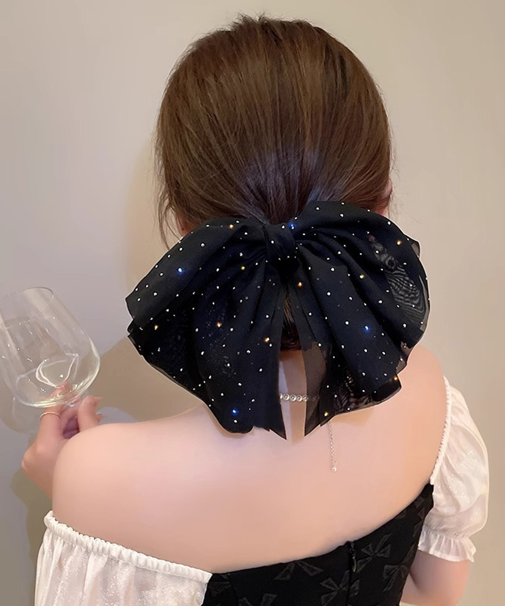 ヘアアクセサリー 大きめ煌めきリボンバレッタ上品ヘアクリップ