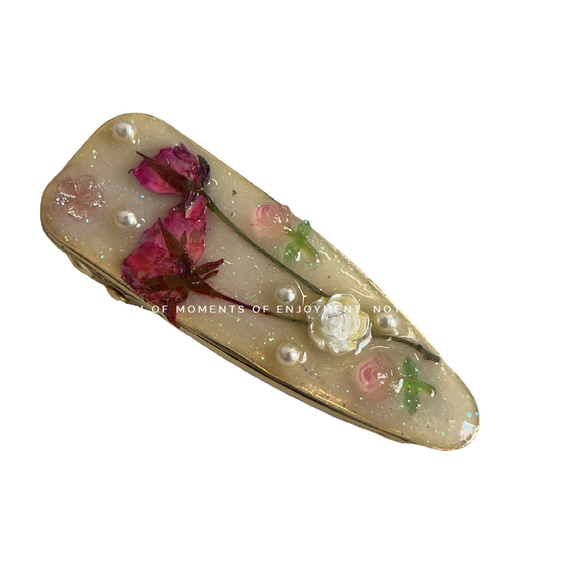 ヘアアクセサリー 押し花バレッタ★パール装飾★4色展開