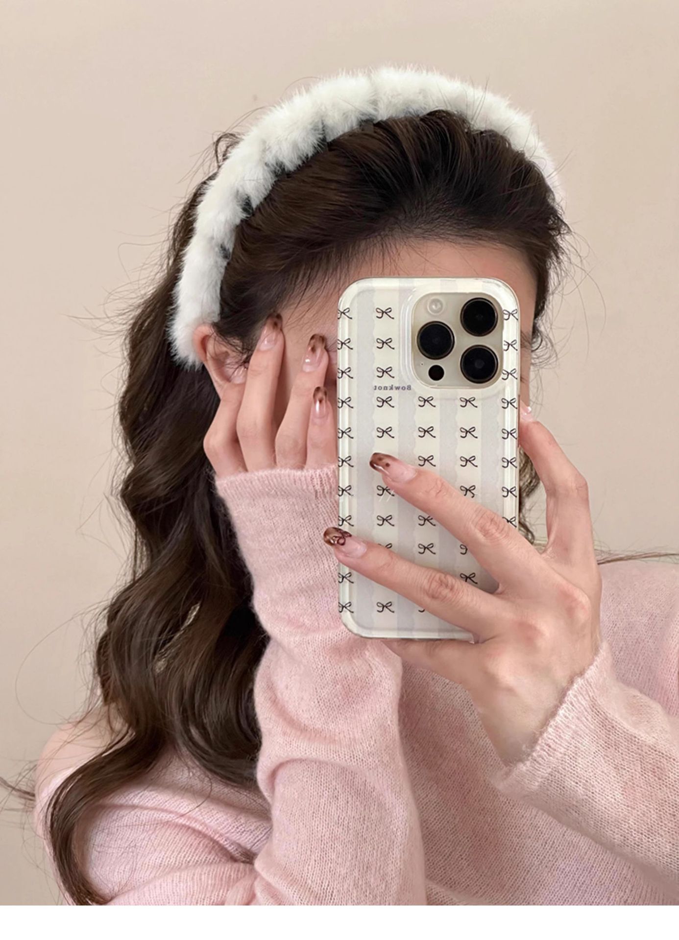 ヘアアクセサリー ふわふわエコファー幅広カチューシャ