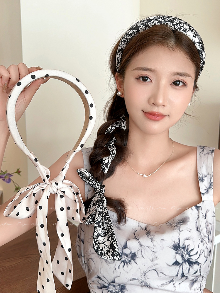 ヘアアクセサリー リボン付き花柄カチューシャ