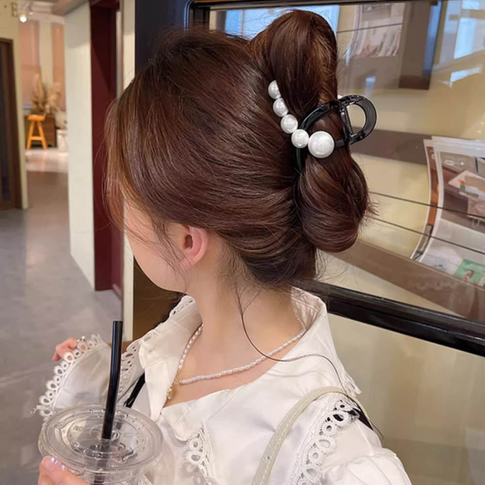 真珠付きバレッタ 韓国風髪留め 上品ヘアクリップ