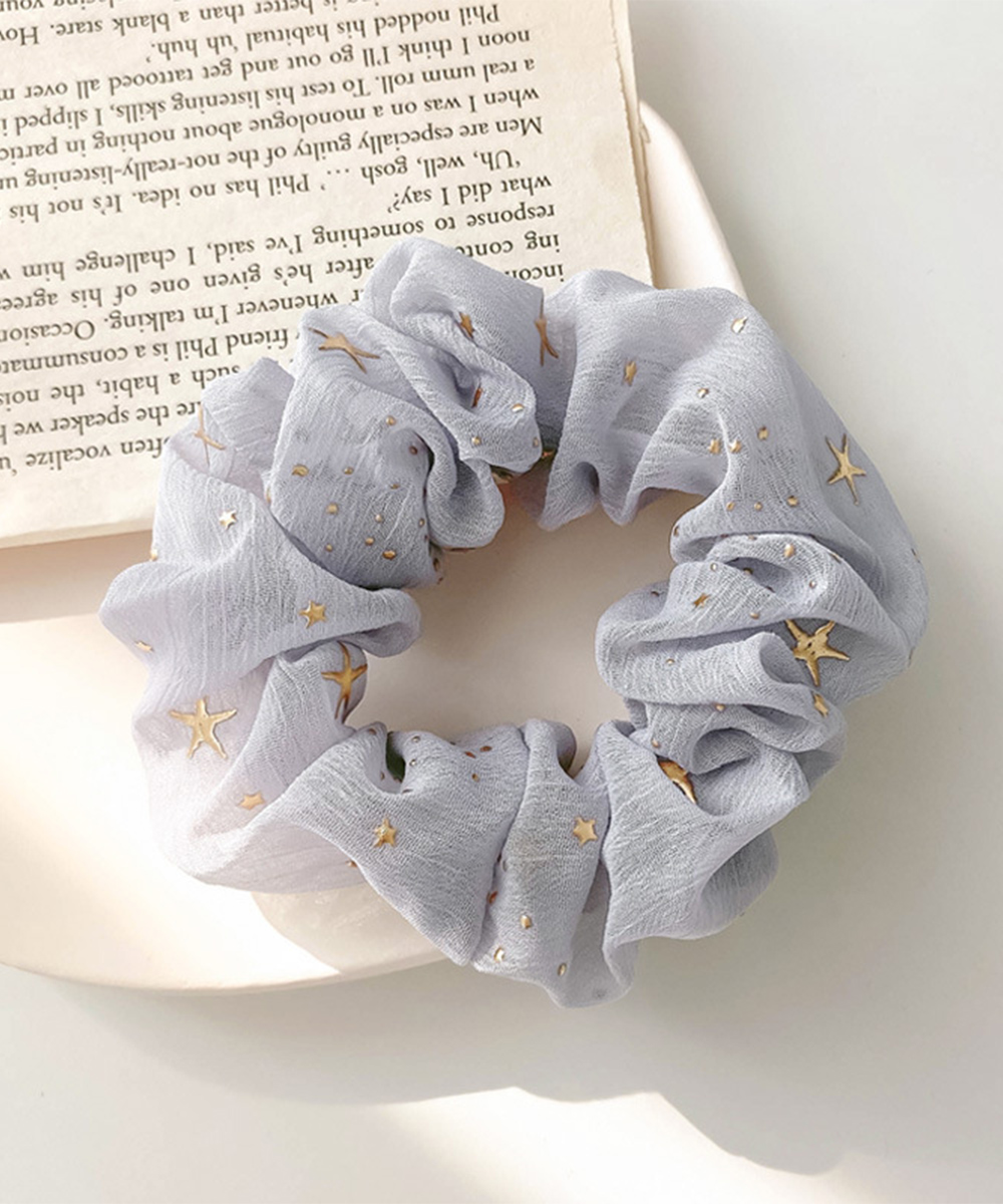 ヘアアクセサリー 星柄シュシュ 髪留め ヘアゴム 夜空デザイン