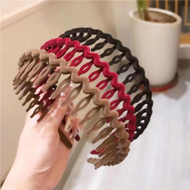 ヘアアクセサリー 波型立体編み込みベルベット素材カチューシャ