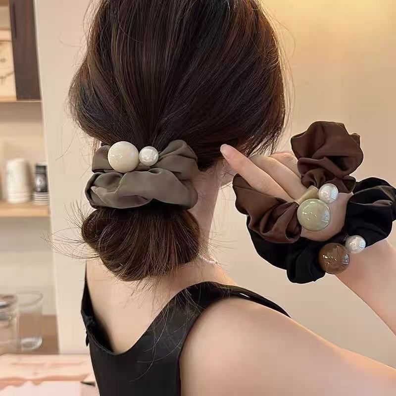 ヘアアクセサリー 大理石風パールシュシュ