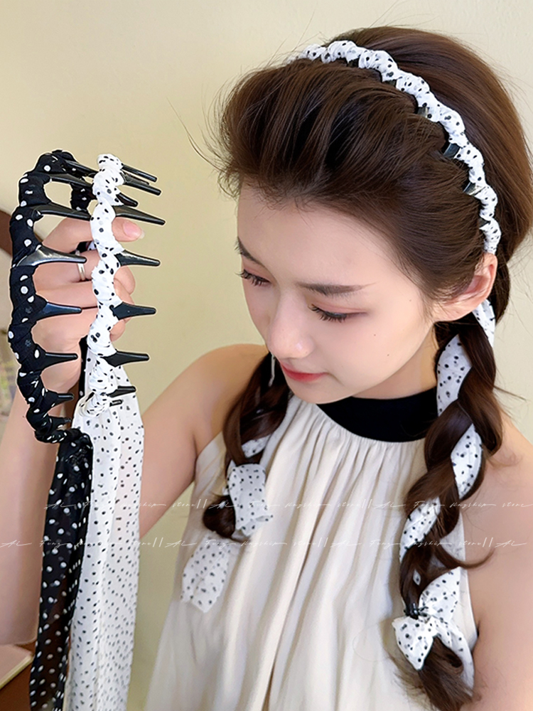 ヘアアクセサリー リボン付き花柄カチューシャ