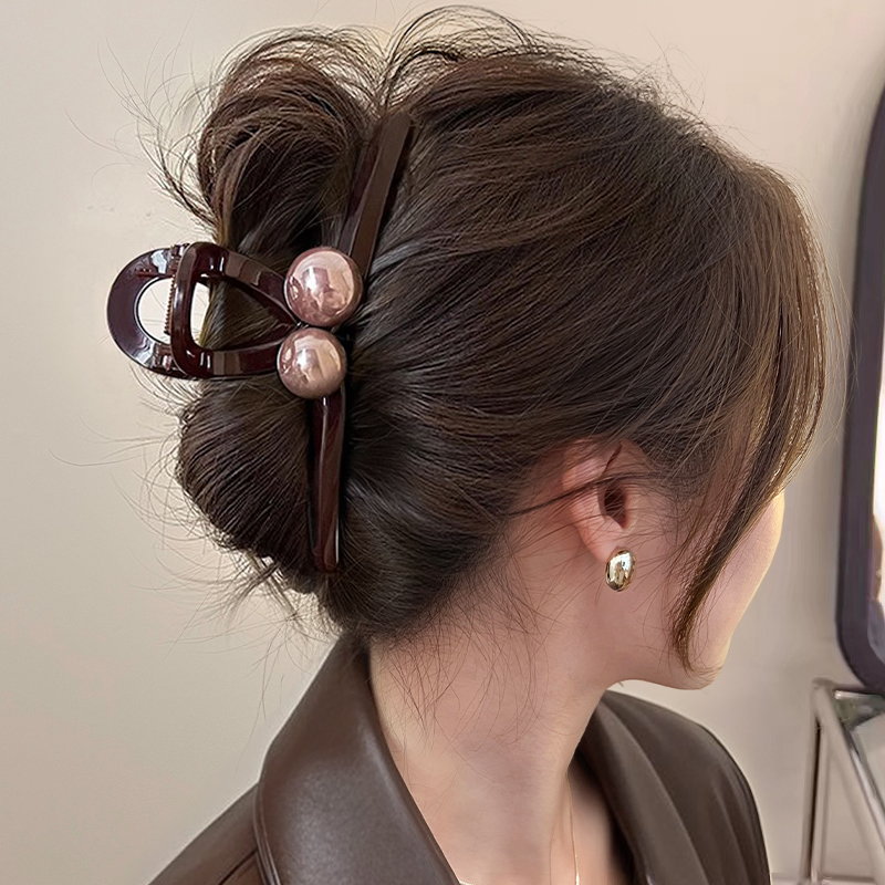 ヘアアクセサリー 二粒パール留めバレッタ