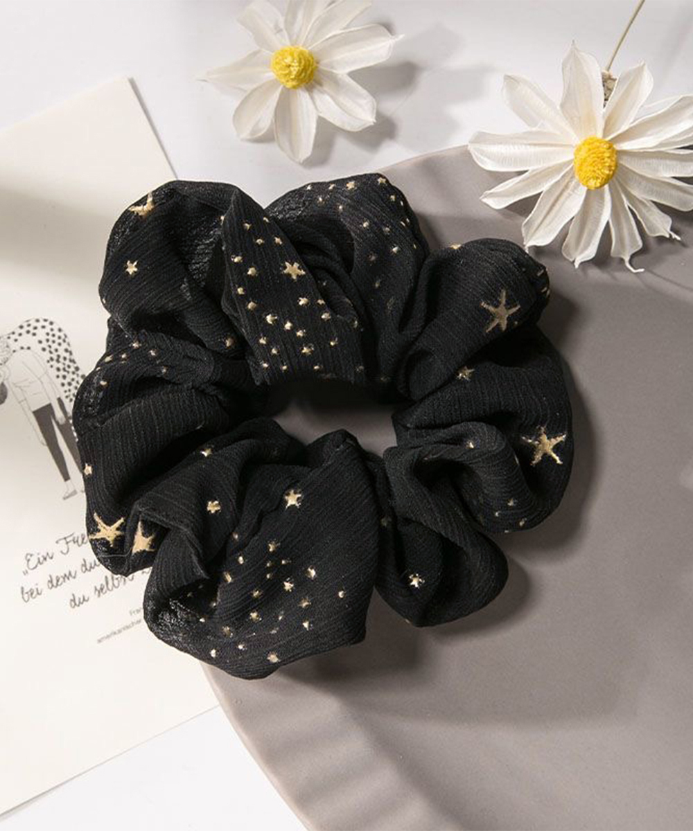 ヘアアクセサリー 星柄シュシュ 髪留め ヘアゴム 夜空デザイン