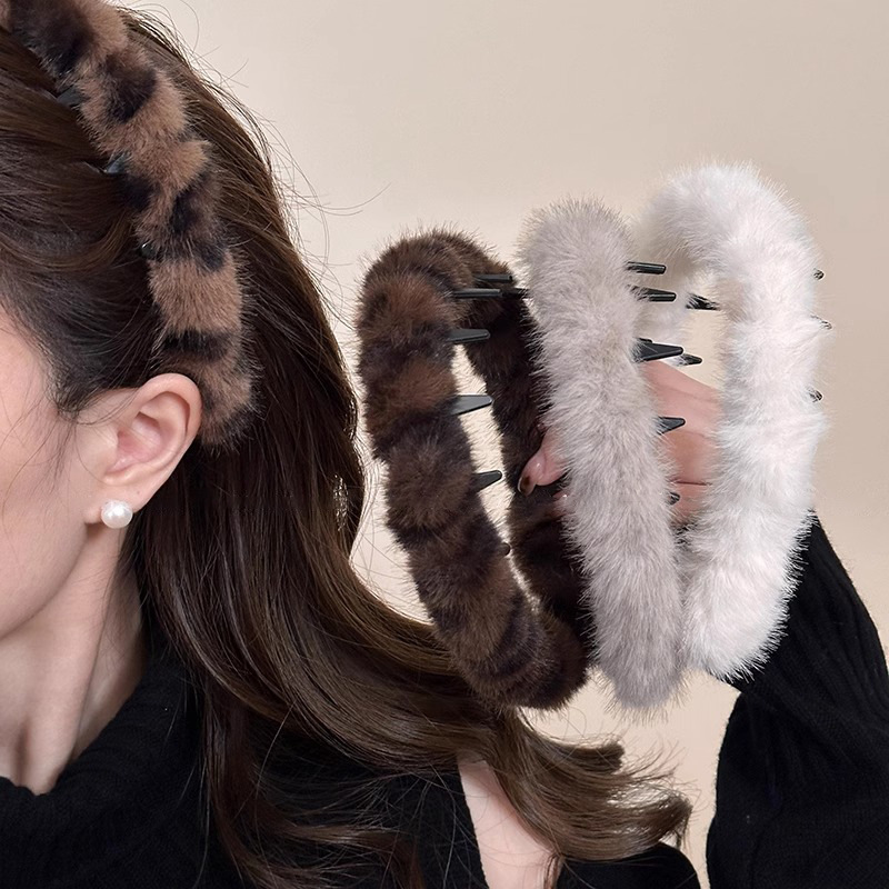 ヘアアクセサリー ふわふわエコファー幅広カチューシャ