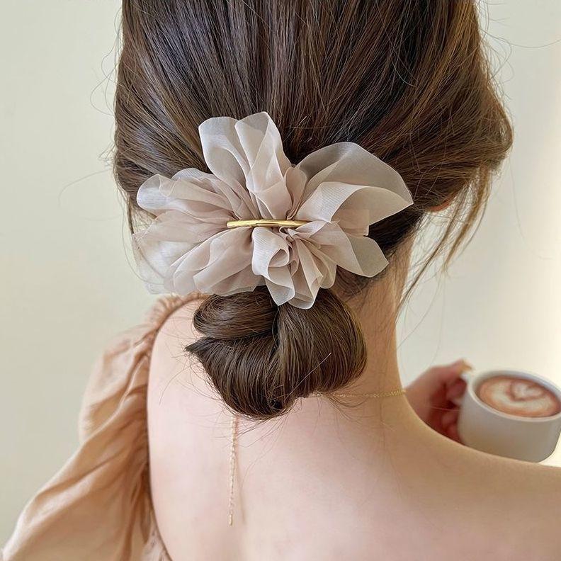 ヘアアクセサリー シフォン花びら華やかバレッタ
