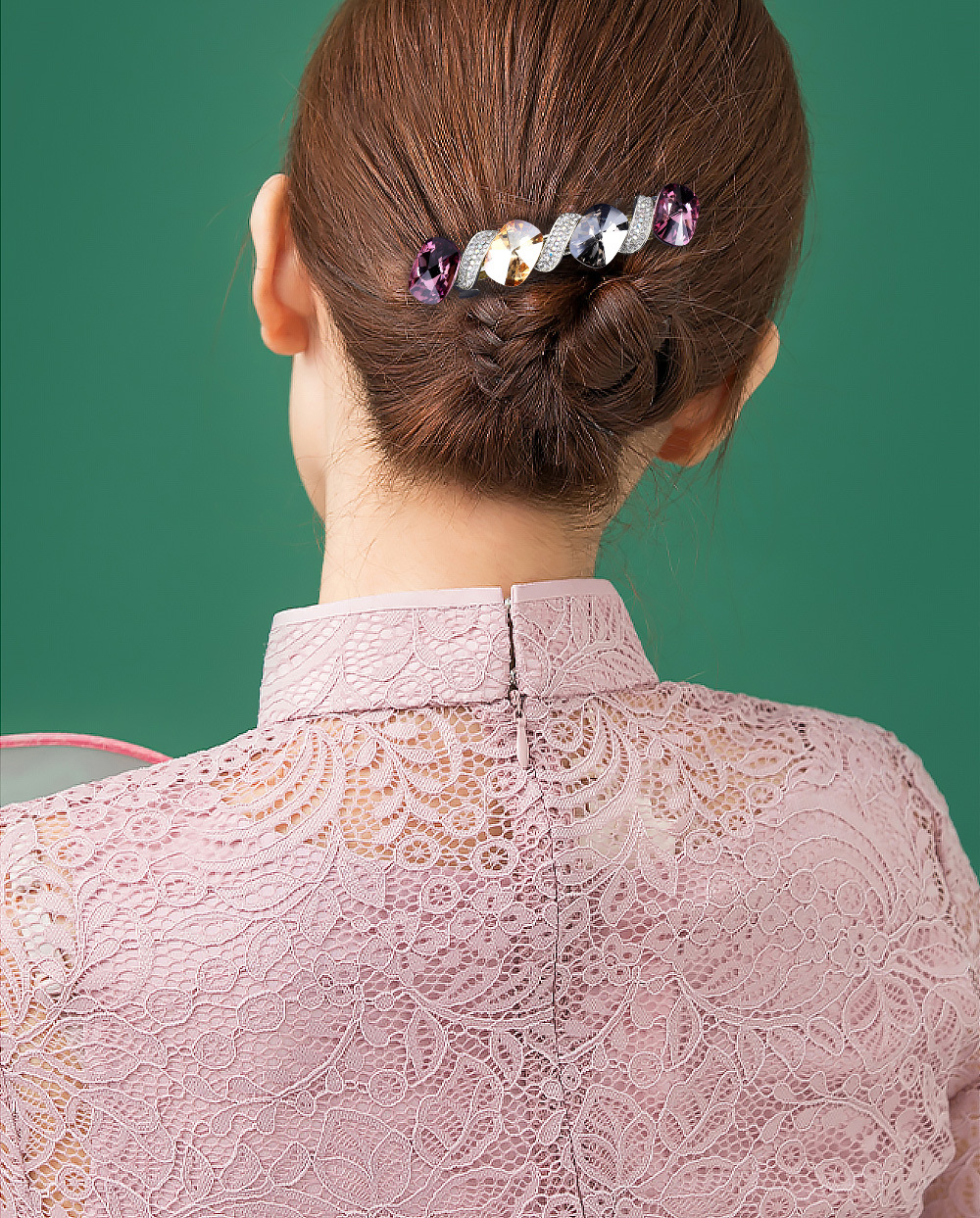 ヘアアクセサリー 煌めき宝石風リボンウェーブバレッタ