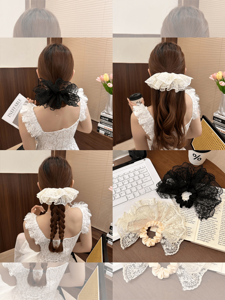 ヘアアクセサリー レースフリルフラワーシュシュ