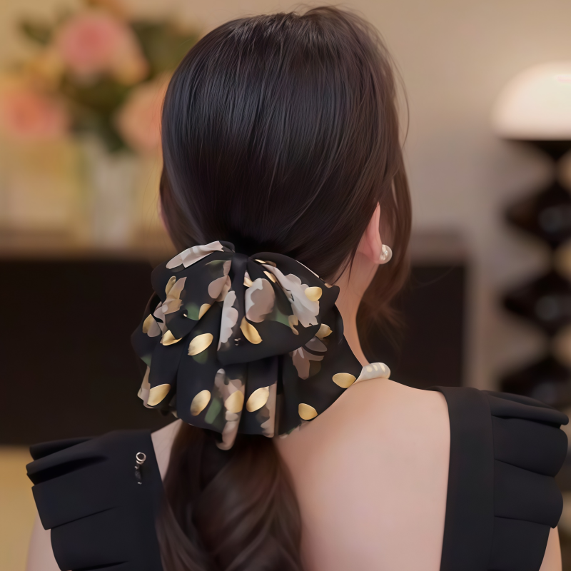 ヘアアクセサリー 優美な花模様リボンバレッタ