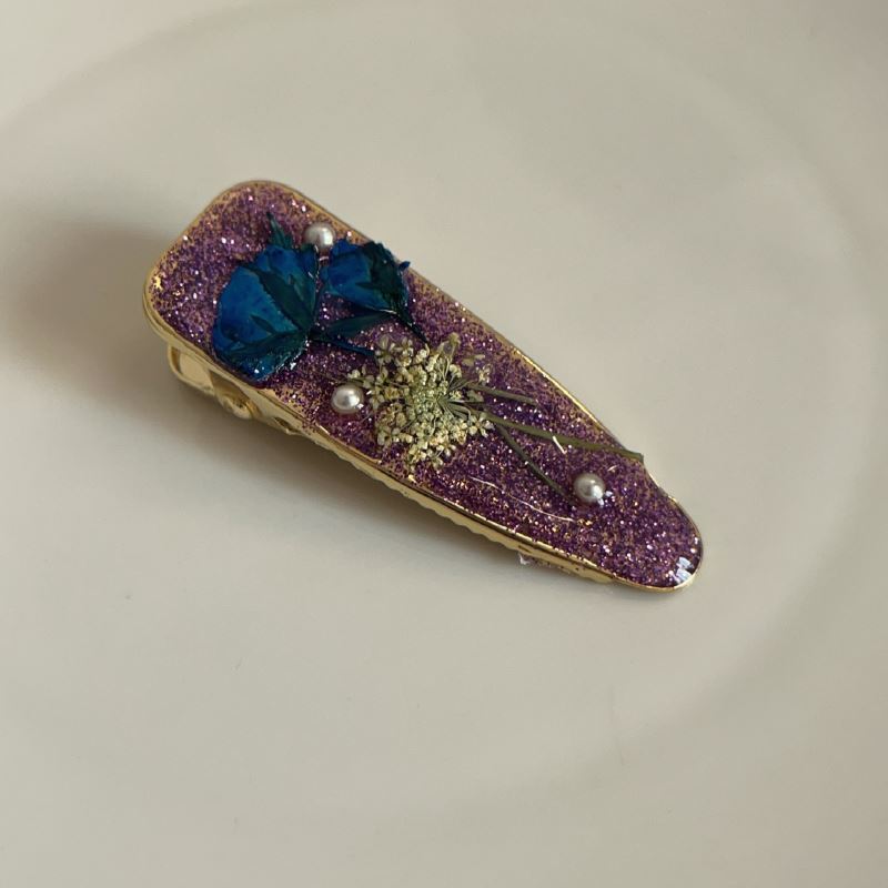 ヘアアクセサリー 押し花バレッタ★パール装飾★4色展開