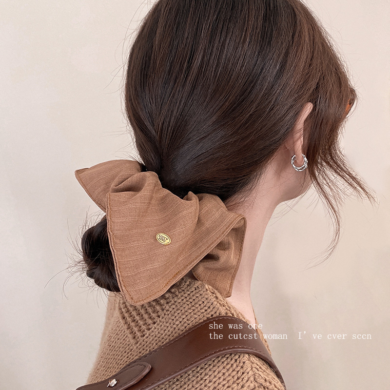 ヘアアクセサリー リボン飾り麻調シュシュ