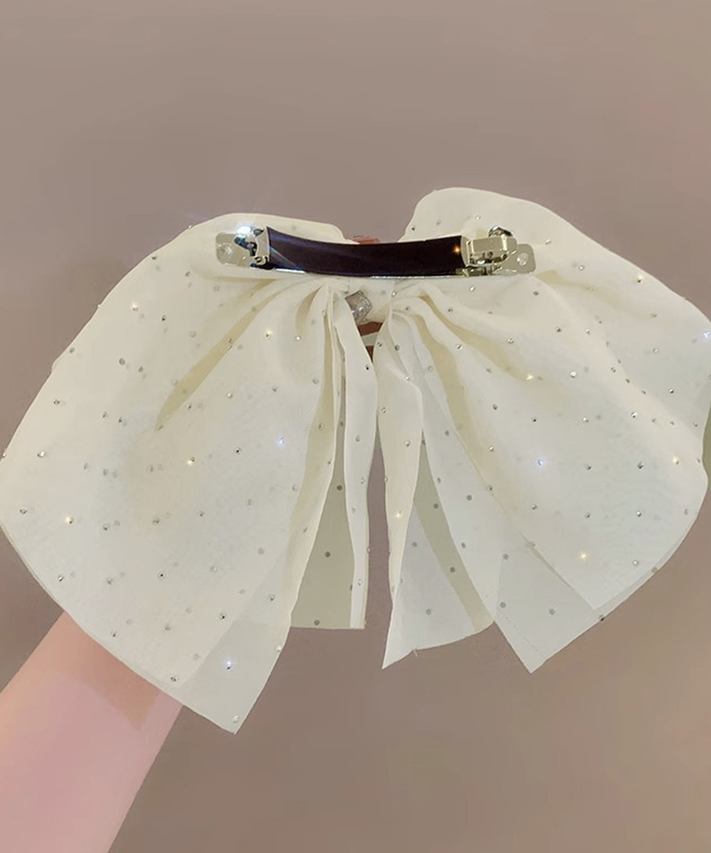 ヘアアクセサリー 大きめ煌めきリボンバレッタ上品ヘアクリップ