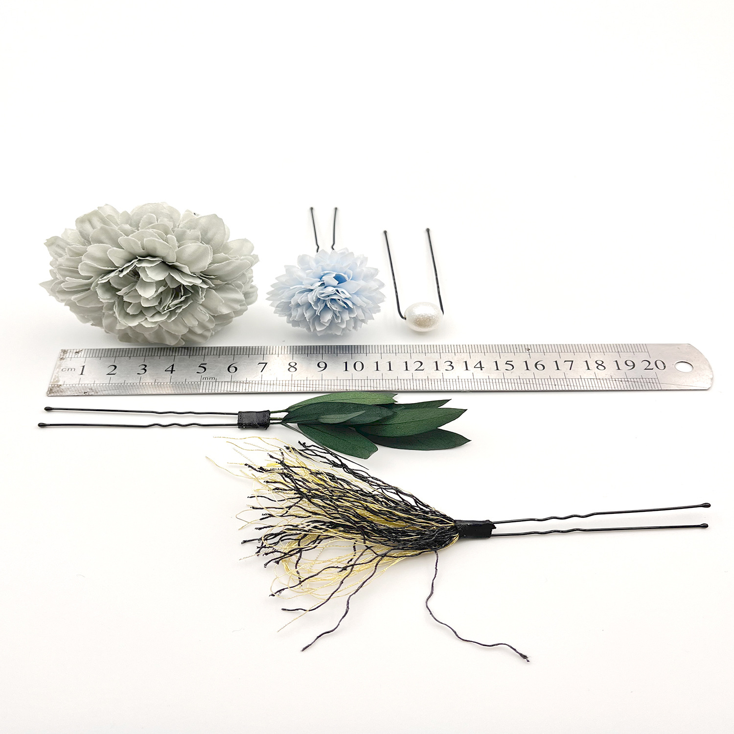 髪飾り 成人式向け花とフリンジの髪飾り五点組み合わせ和装用