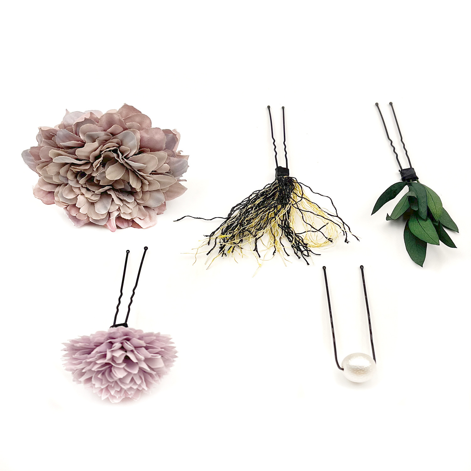 髪飾り 成人式向け花とフリンジの髪飾り五点組み合わせ和装用